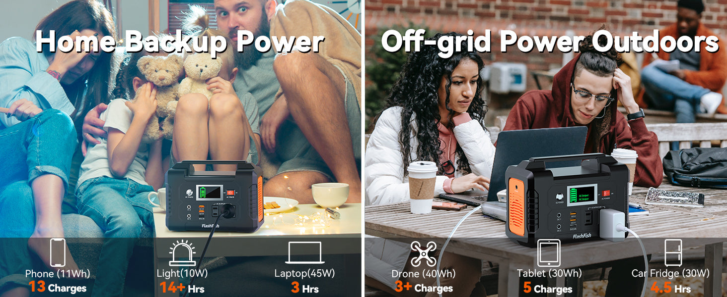 FlashFish portable power station in an outdoor off-grid table setting