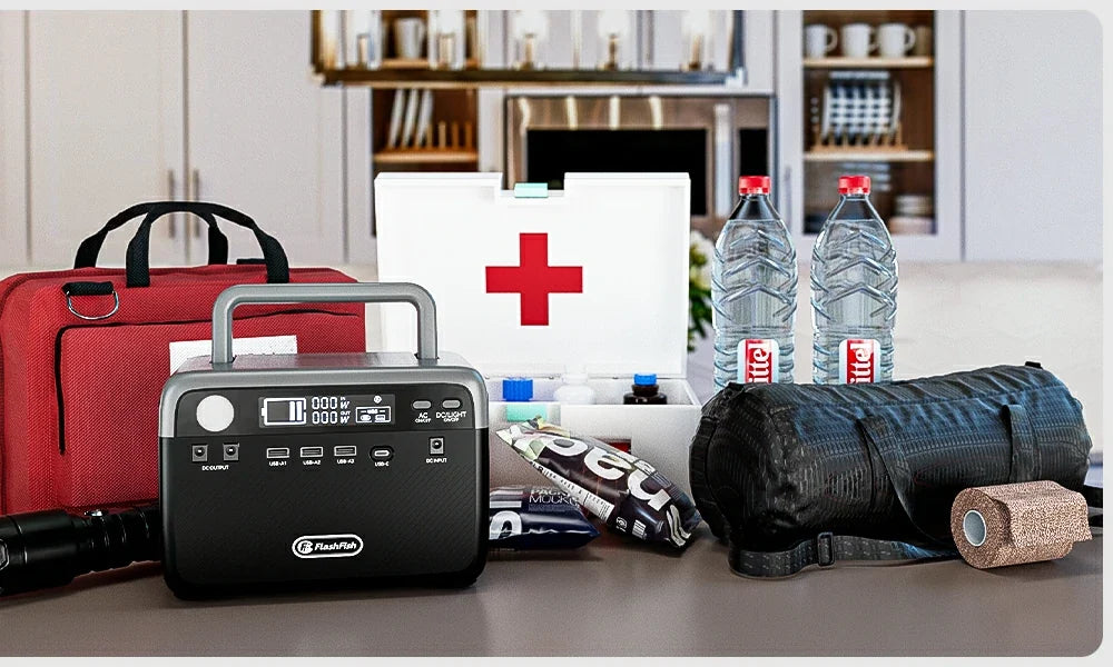 FlashFish portable power station with a home emergency kit