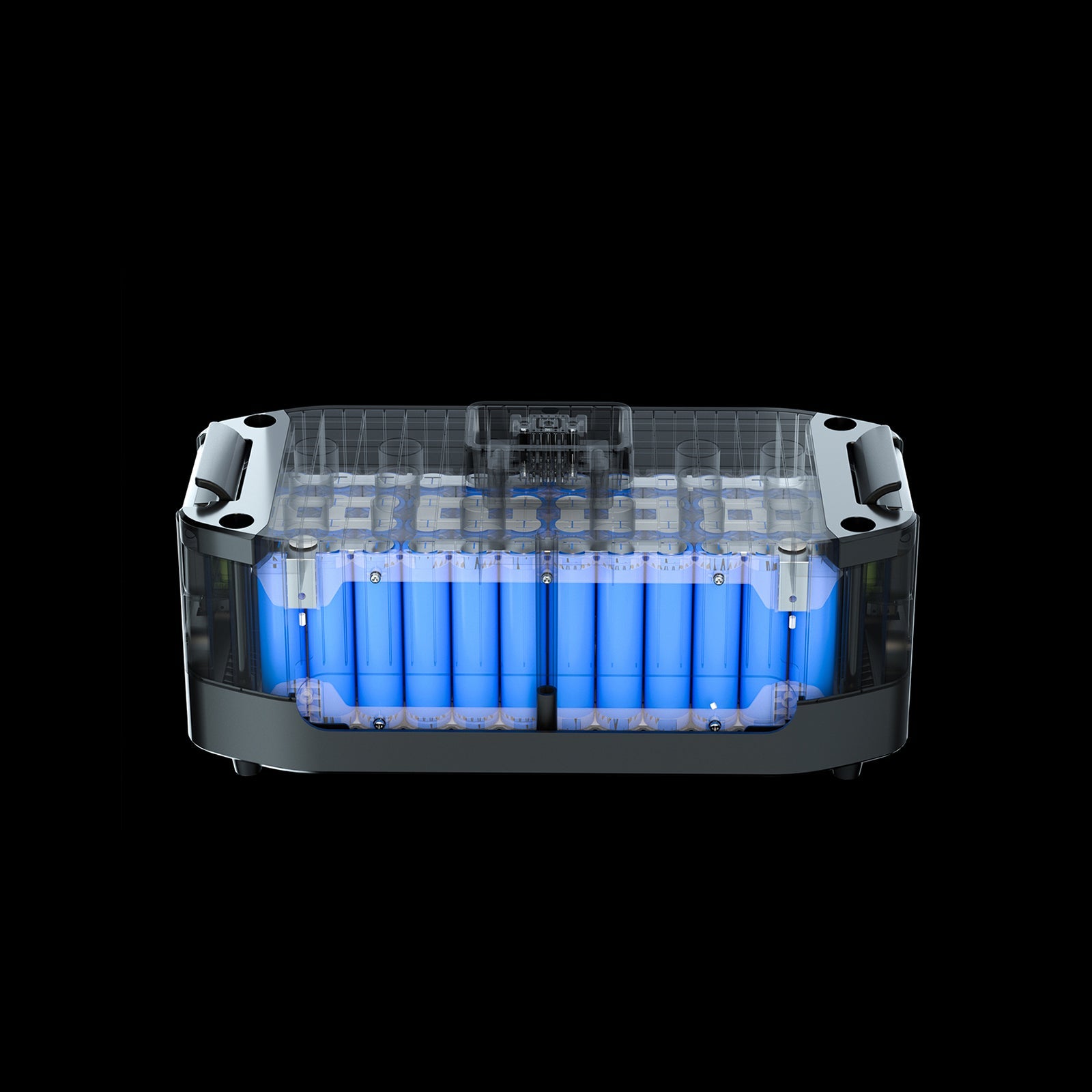 Cutaway illustration of blue battery cells inside a portable power station