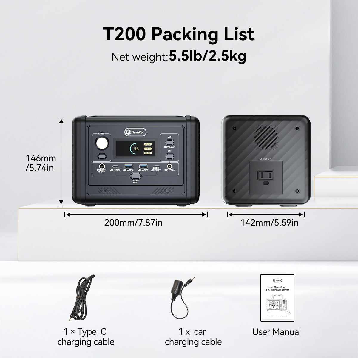 FlashFish T200 portable power station product detail and use-case image