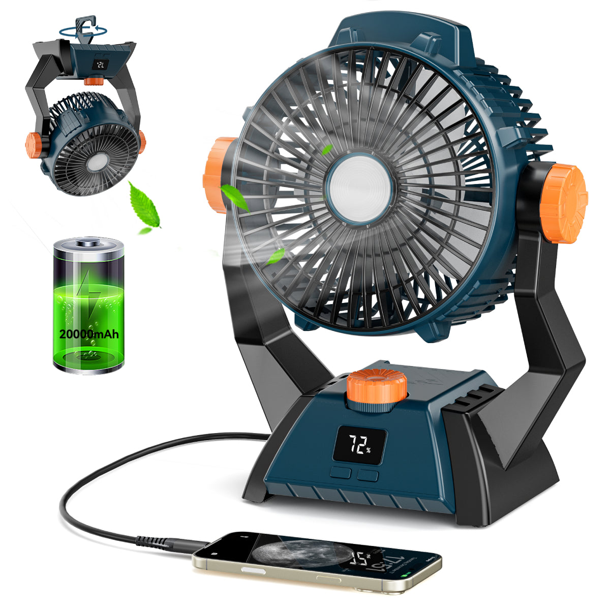 X60-3 in 1 Outdoor Camping Fan with Triple Functionality Rechargeable Large Capacity 20000mAh Fan with LED Light