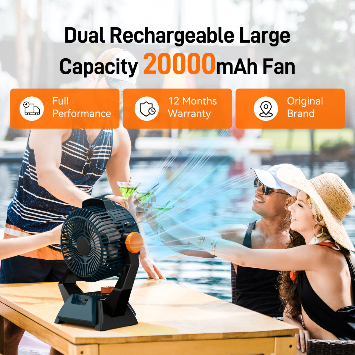 X60-3 in 1 Outdoor Camping Fan with Triple Functionality Rechargeable Large Capacity 20000mAh Fan with LED Light US ro EU FlashFish