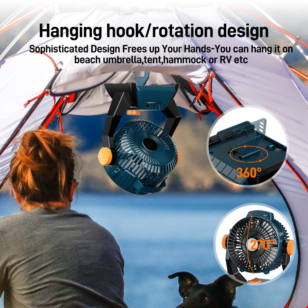 X60-3 in 1 Outdoor Camping Fan with Triple Functionality Rechargeable Large Capacity 20000mAh Fan with LED Light US ro EU FlashFish