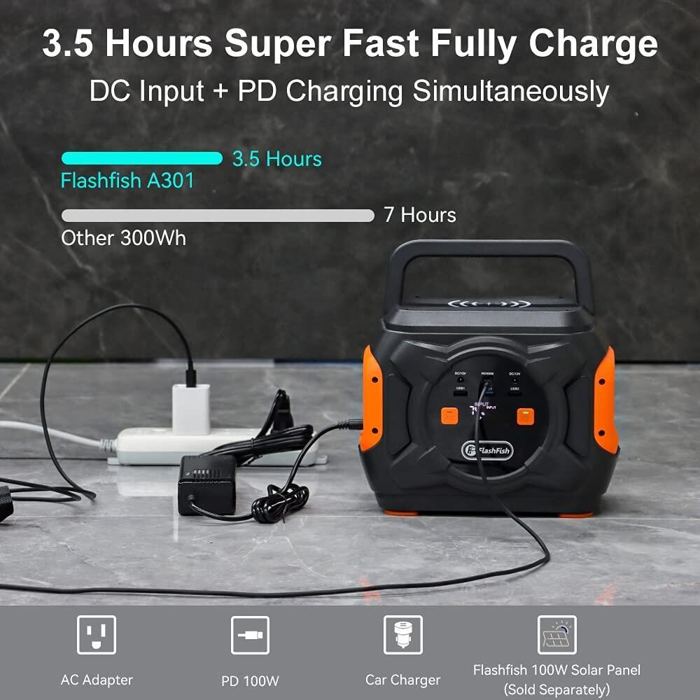 FlashFish A301 Portable Power Station | 320W 292Wh/80000mAh - Flashfish Solar Generator