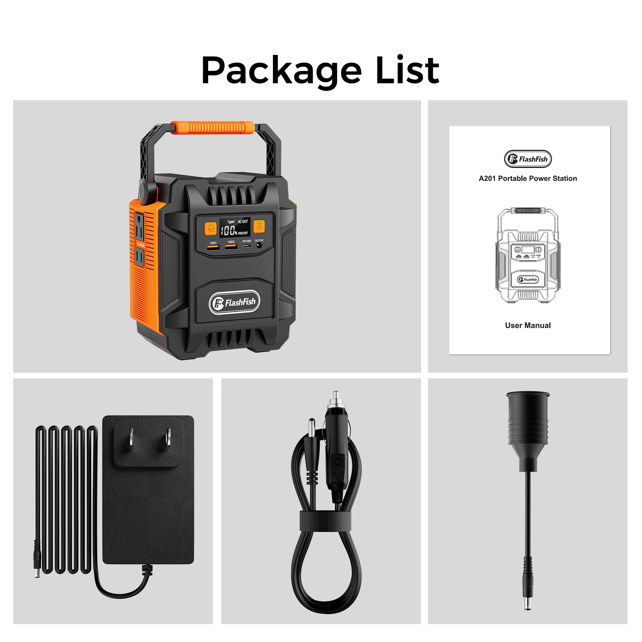 FlashFish A201 Portable Power Station | 200W + 172.8Wh Solar Generator FlashFish