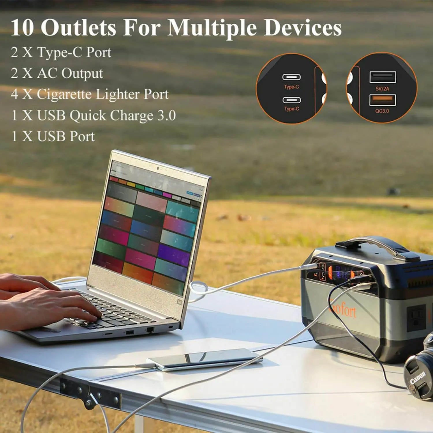 FlashFish P56 Portable Power Station with 330W output and 288Wh capacity.