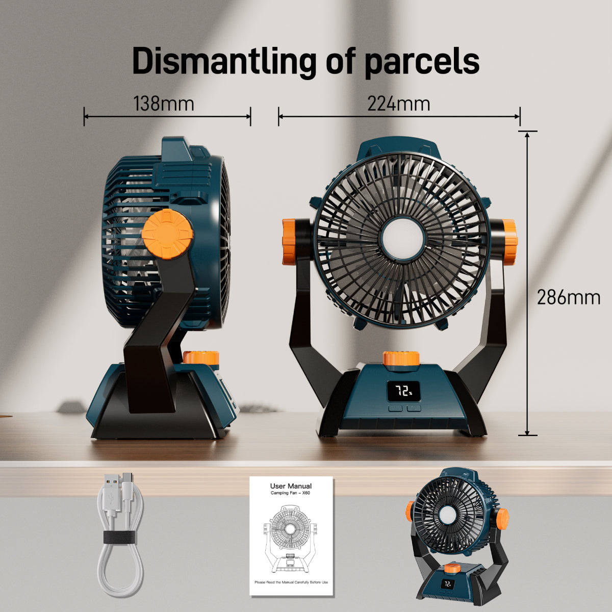 X60-3 in 1 Outdoor Camping Fan with Triple Functionality Rechargeable Large Capacity 20000mAh Fan with LED Light US ro EU FlashFish
