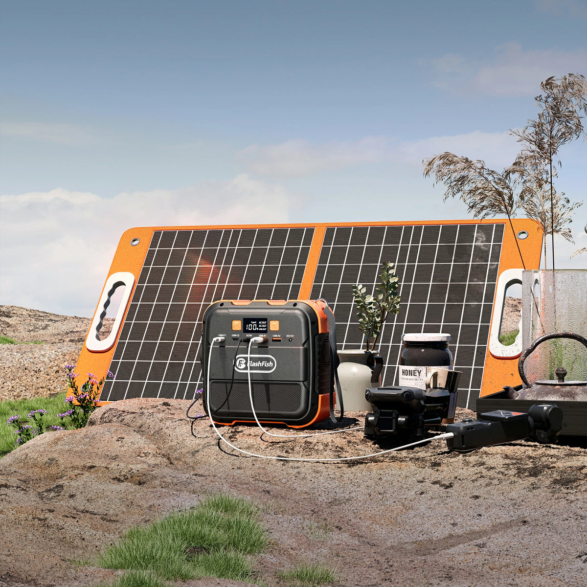FlashFish A101 + TSP60 Solar Generator Kit | 120W / 98Wh / 60W FlashFish