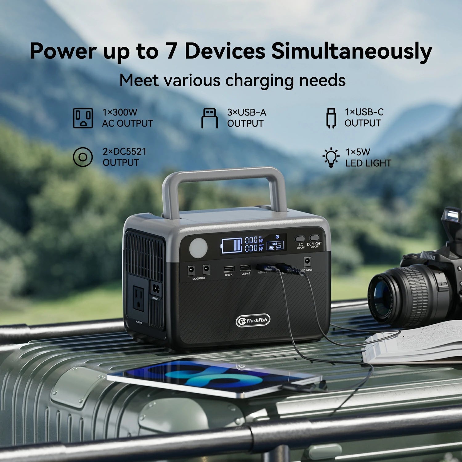FlashFish BP030B Portable Power Station |【LFP】300W+230.4Wh US Flashfish Solar Generator