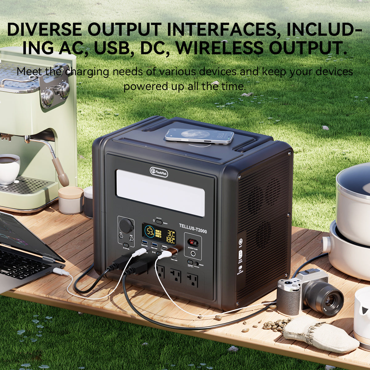 Flashfish T2000 Portable Power Station |【LFP】2000W+1536Wh US ro EU Flashfish Solar Generator