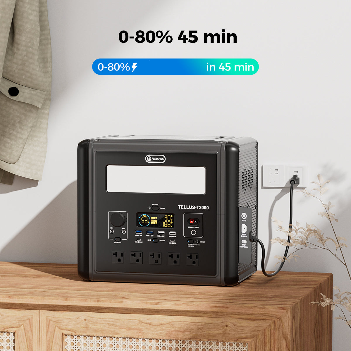 【LFP】Flashfish T2000 Portable Power Station | 2000W 1536Wh/480000mAh | Pure sine wave | Lithium iron phosphate battery