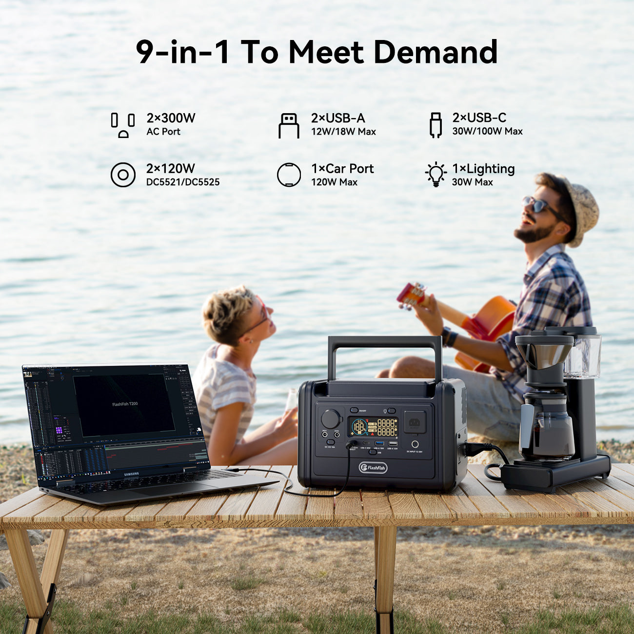 【LFP】Flashfish T300PRO Portable Power Station | 300W 230Wh/72000mAh | Pure sine wave | Lithium iron phosphate battery