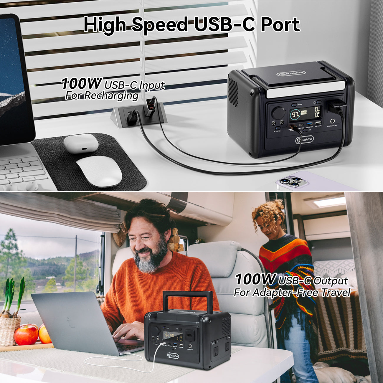 【LFP】Flashfish T300PRO Portable Power Station | 300W 230Wh/72000mAh | Pure sine wave | Lithium iron phosphate battery