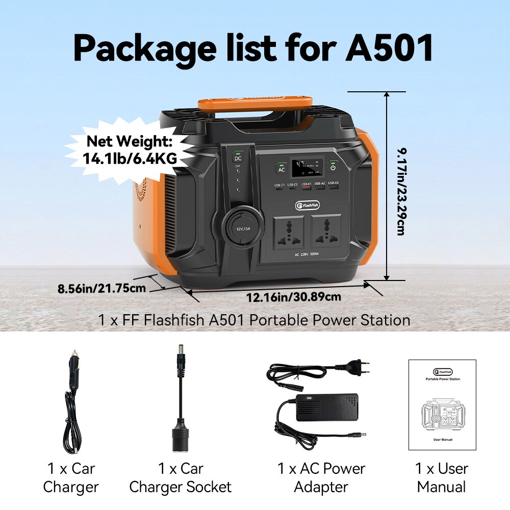 Flashfish A501 Portable Power Station | 500W 540Wh