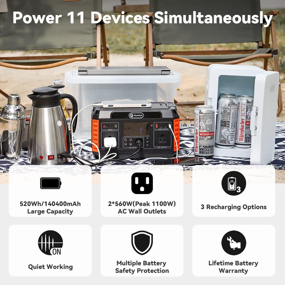 FlashFish P60 Portable Power station | 560W 520Wh/140400mAh