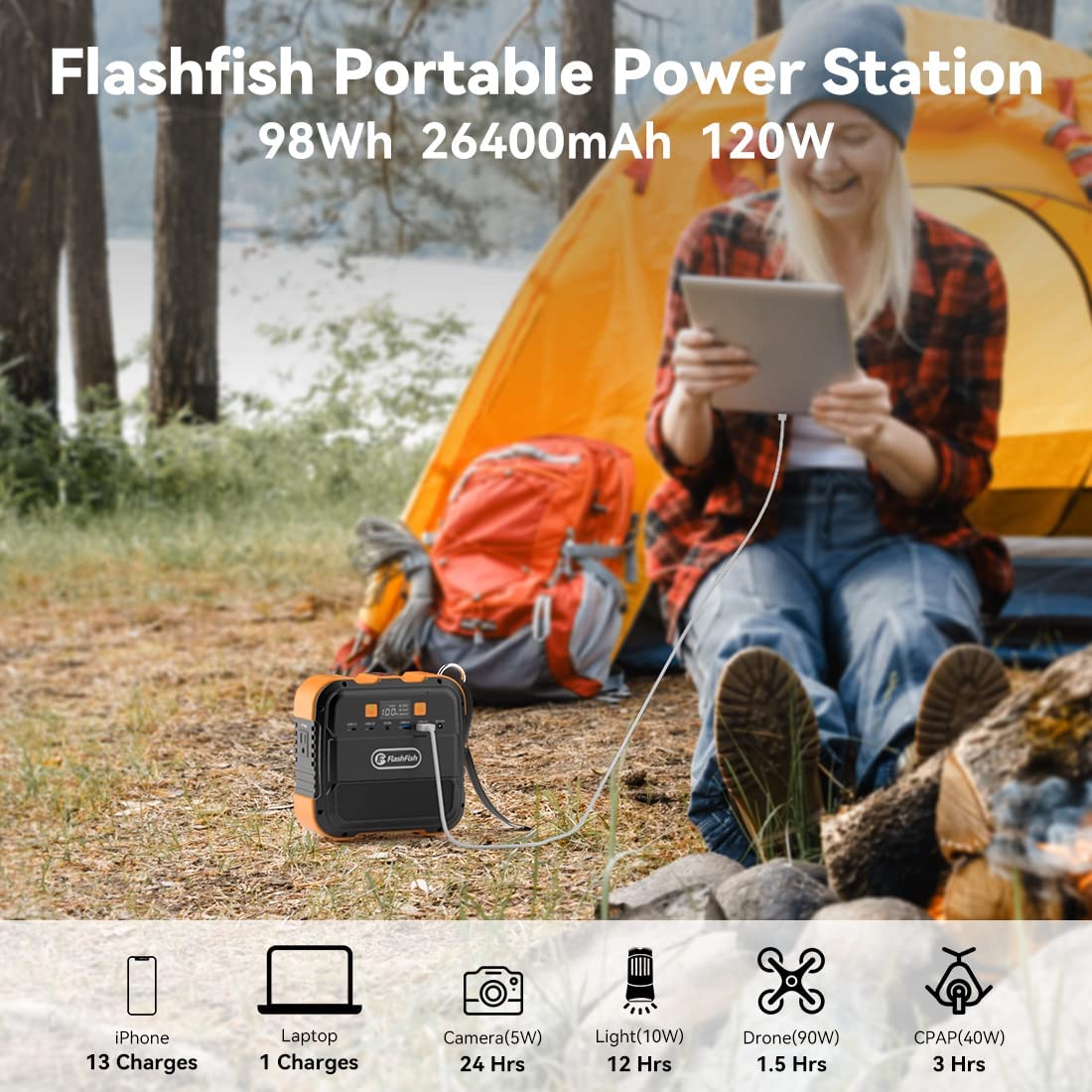 FlashFish A101 + TSP60 Solar Generator Kit showing the compact power station with foldable solar panels.