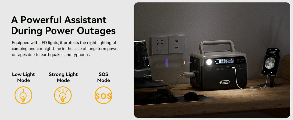 FlashFish portable power station in a home backup use scene
