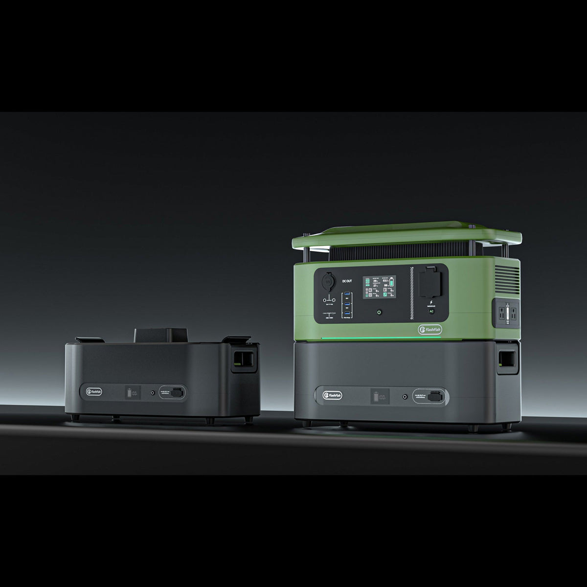 Two modular portable power units on a dark studio background
