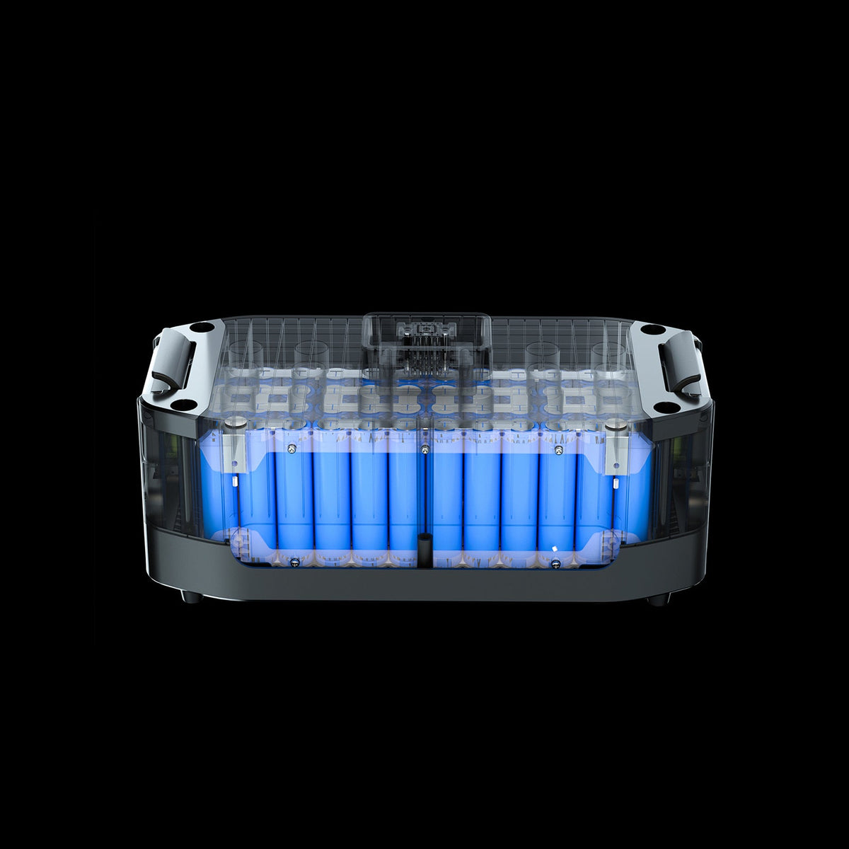 Cutaway illustration of blue battery cells inside a portable power station