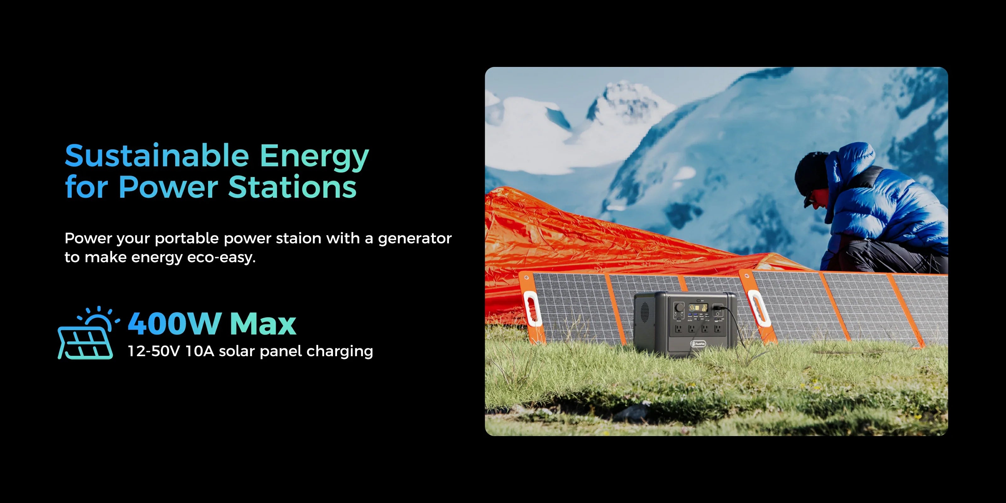 FlashFish T1200S with solar panels beside a mountain campsite
