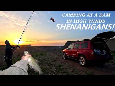 CAR CAMPING Fishin MISSION IN VERY HIGH WINDS at a Dam by The Outdoors MeGee — YouTube video thumbnail