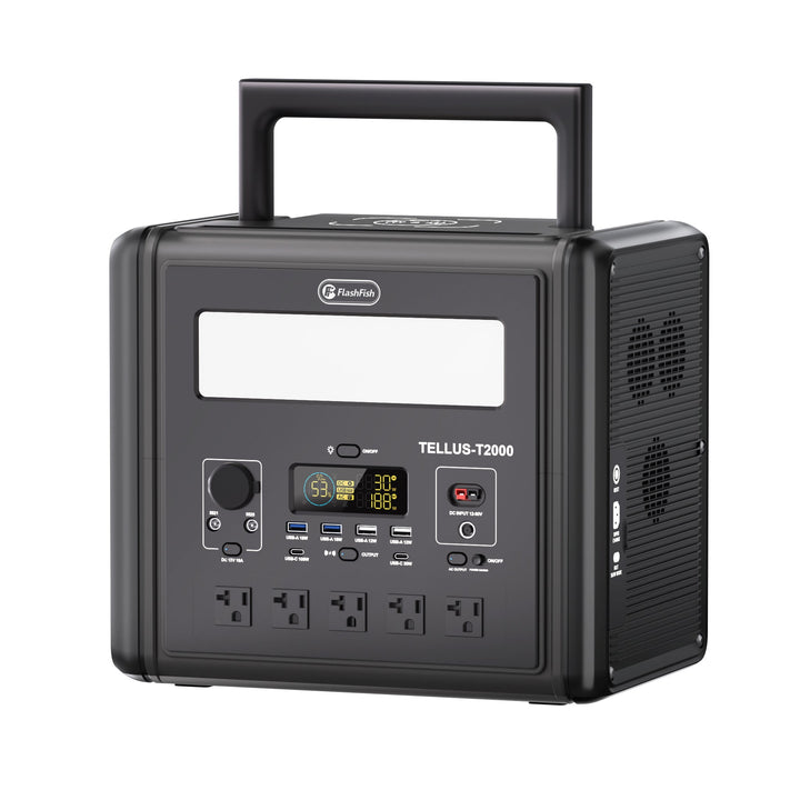 FlashFish T2000 portable power station product detail and use-case image