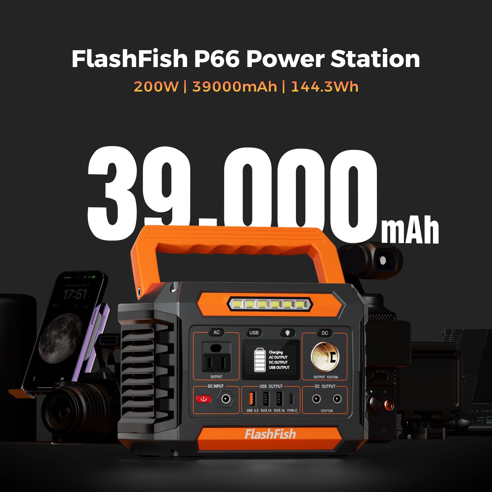 FlashFish P66A + TSP60 Solar Generator Kit | 200W+144.3Wh FlashFish