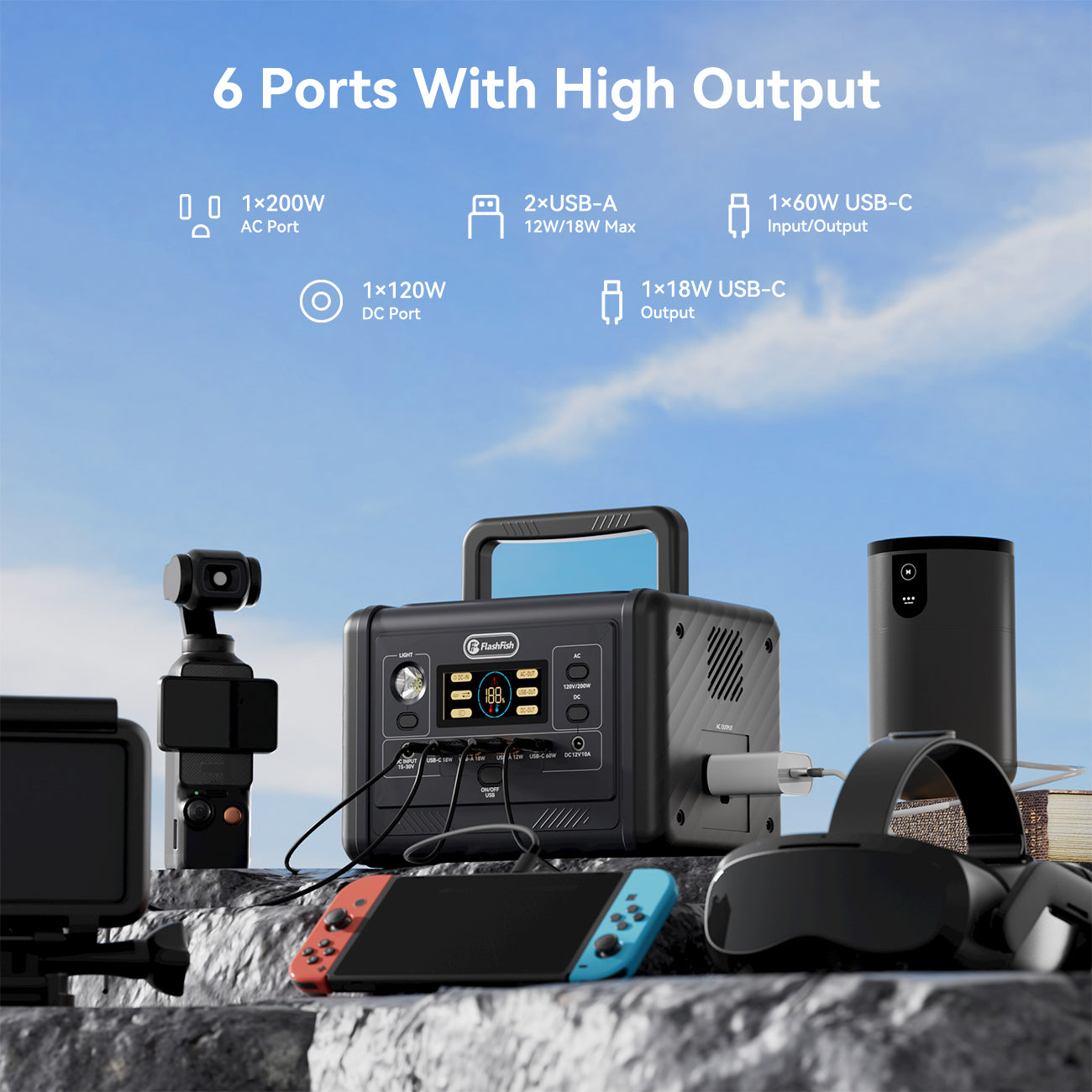 【LFP】Flashfish T200 Portable Power Station | 200W 153.6Wh/48000mAh