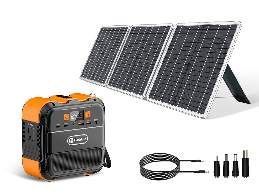 FlashFish A101 + TSP60 Solar Generator Kit showing the compact power station with foldable solar panels.